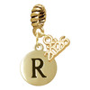 Gold-tone Capital Letter - R - Pebble Disc - Gold-tone Plated Twist Rope Bead Charm Dangle with Mini Year 2026