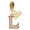 Rose Gold-tone Crystal Initial - L - Gold-tone Plated Twist Rope Bead Charm Dangle with Mini Year 2026