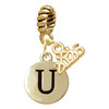 Gold-tone Capital Letter - U - Pebble Disc - Gold-tone Plated Twist Rope Bead Charm Dangle with Mini Year 2026