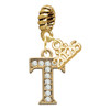 Gold-tone Crystal Initial - T - Gold-tone Plated Twist Rope Bead Charm Dangle with Mini Year 2026