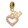 Rose Gold-tone AB Crystal Open Heart - Gold-tone Plated Twist Rope Bead Charm Dangle with Mini Year 2026