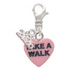 Acrylic Pink "Puppy Love / Take a Walk" Heart - Silver Plated Clip on Charm with Mini Year 2026: Year to Remember Jewelry Gift - Celebrations