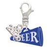 Acrylic Royal Blue Cheer Megaphone - Silver Plated Clip on Charm with Mini Year 2026: Year to Remember Jewelry Gift - Celebrations
