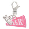 Acrylic Pink Cheer Megaphone - Silver Plated Clip on Charm with Mini Year 2026: Year to Remember Jewelry Gift - Celebrations
