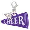 Acrylic Large Purple Cheer Megaphone - Silver Plated Clip on Charm with Mini Year 2026: Year to Remember Jewelry Gift - Celebrations