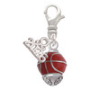 Silver Plated 3-D Enamel Basketball Spinner - Silver Plated Clip on Charm with Mini Year 2026: Year to Remember Jewelry Gift - Celebrations