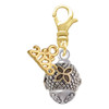 Gold-tone Flower on Silver Plated Hatched Background Spinner - Gold-tone Plated Clip on Charm with Mini Year 2026: Year to Remember Jewelry Gift - Celebrations