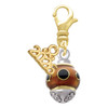 Gold-tone Wide Black Dots on Translucent Brown Spinner - Gold-tone Plated Clip on Charm with Mini Year 2026: Year to Remember Jewelry Gift - Celebrations