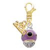 Gold-tone Wide Black Dots on Purple Spinner - Gold-tone Plated Clip on Charm with Mini Year 2026: Year to Remember Jewelry Gift - Celebrations