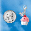 Resin White Cupcake with Pink Frosting - Silver Plated Clip on Charm with Mini Year 2026 Jewelry Ideas and Examples
