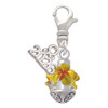 Silver Plated Hot Yellow & Orange Plumeria Flowers Spinner - Silver Plated Clip on Charm with Mini Year 2026: Year to Remember Jewelry Gift - Celebrations
