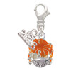 Hot Orange Hibiscus Flowers Spinner - Silver Plated Clip on Charm with Mini Year 2026: Year to Remember Jewelry Gift - Celebrations