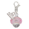 Pink Faceted Glass Spinner - Silver Plated Clip on Charm with Mini Year 2026: Year to Remember Jewelry Gift - Celebrations