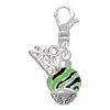 Silver Plated Wide Lime Green Zebra Print Band Spinner - Silver Plated Clip on Charm with Mini Year 2026: Year to Remember Jewelry Gift - Celebrations
