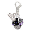 Silver Plated Black and Purple Bats with Crystals Spinner - Silver Plated Clip on Charm with Mini Year 2026: Year to Remember Jewelry Gift - Celebrations