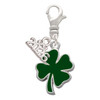 Silver Plated Two Sided Green Enamel Lucky Four Leaf Clover - Silver Plated Clip on Charm with Mini Year 2026: Year to Remember Jewelry Gift - Celebrations