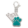 Silver Plated Small Teal Paw - Silver Plated Clip on Charm with Mini Year 2026: Year to Remember Jewelry Gift - Celebrations