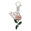 Silver Plated Pink Rose Flower - Silver Plated Clip on Charm with Mini Year 2026: Year to Remember Jewelry Gift - Celebrations