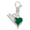 Silver Plated Small Long Green Heart - Silver Plated Clip on Charm with Mini Year 2026: Year to Remember Jewelry Gift - Celebrations