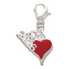 Silver Plated Small Long Red Heart - Silver Plated Clip on Charm with Mini Year 2026: Year to Remember Jewelry Gift - Celebrations