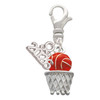 Silver Plated Basketball - Over Hoop - Silver Plated Clip on Charm with Mini Year 2026: Year to Remember Jewelry Gift - Celebrations