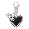Silver Plated Black Heart with Beaded Border - Silver Plated Clip on Charm with Mini Year 2026: Year to Remember Jewelry Gift - Celebrations
