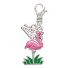 Silver Plated Hot Pink Enamel Flamingo with Grass - Silver Plated Clip on Charm with Mini Year 2026: Year to Remember Jewelry Gift - Celebrations