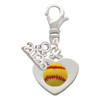 Silver Plated Softball in Heart - Silver Plated Clip on Charm with Mini Year 2026: Year to Remember Jewelry Gift - Celebrations