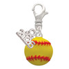 Silver Plated Large Optic Yellow Softball - Silver Plated Clip on Charm with Mini Year 2026: Year to Remember Jewelry Gift - Celebrations