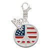 Silver Plated Large Peace Sign with USA Flag - Silver Plated Clip on Charm with Mini Year 2026: Year to Remember Jewelry Gift - Celebrations