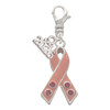 Silver Plated Large Pink Ribbon with Crystals - Silver Plated Clip on Charm with Mini Year 2026: Year to Remember Jewelry Gift - Celebrations