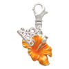 Silver Plated Hot Orange Hibiscus Flower - Silver Plated Clip on Charm with Mini Year 2026: Year to Remember Jewelry Gift - Celebrations