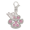 Silver Plated Large Paw with Light Pink Crystals - Silver Plated Clip on Charm with Mini Year 2026: Year to Remember Jewelry Gift - Celebrations