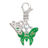 Silver Plated Lime Green Butterfly with 2 Lime Green Crystals - Silver Plated Clip on Charm with Mini Year 2026: Year to Remember Jewelry Gift - Celebrations