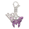 Silver Plated Hot Purple Butterfly with 2 Crystals - Silver Plated Clip on Charm with Mini Year 2026: Year to Remember Jewelry Gift - Celebrations