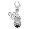 Silver Plated Black Enamel Baby Shoe with Bow - Silver Plated Clip on Charm with Mini Year 2026: Year to Remember Jewelry Gift - Celebrations