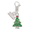 Silver Plated Green Christmas Tree with Red Crystals - Silver Plated Clip on Charm with Mini Year 2026: Year to Remember Jewelry Gift - Celebrations