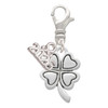 Silver Plated Antiqued Four Leaf Clover - Silver Plated Clip on Charm with Mini Year 2026: Year to Remember Jewelry Gift - Celebrations