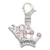 Silver Plated Small ''Princess'' Crown with Pink Crystals - Silver Plated Clip on Charm with Mini Year 2026: Year to Remember Jewelry Gift - Celebrations