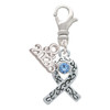 Silver Plated Scroll Ribbon with Light Blue Crystal - Silver Plated Clip on Charm with Mini Year 2026: Year to Remember Jewelry Gift - Celebrations