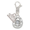 Silver Plated Small Clear Crystal Horseshoe - Silver Plated Clip on Charm with Mini Year 2026: Year to Remember Jewelry Gift - Celebrations