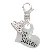Silver Plated Large ''Big Sister'' Heart with Clear Crystal - Silver Plated Clip on Charm with Mini Year 2026: Year to Remember Jewelry Gift - Celebrations