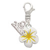 Silver Plated White and Yellow Flower - Silver Plated Clip on Charm with Mini Year 2026: Year to Remember Jewelry Gift - Celebrations
