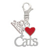 Silver Plated I Love Cats with Red Heart - Silver Plated Clip on Charm with Mini Year 2026: Year to Remember Jewelry Gift - Celebrations