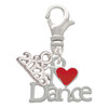 Silver Plated I love Dance with Red Heart - Silver Plated Clip on Charm with Mini Year 2026: Year to Remember Jewelry Gift - Celebrations