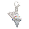 Silver Plated 2-D Vanilla Ice Cream Cone with Sprinkles - Silver Plated Clip on Charm with Mini Year 2026: Year to Remember Jewelry Gift - Celebrations