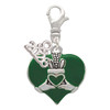 Silver Plated Large 2-D Claddagh on Green Heart - Silver Plated Clip on Charm with Mini Year 2026: Year to Remember Jewelry Gift - Celebrations