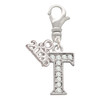 Silver Plated Crystal Initial - T - Silver Plated Clip on Charm with Mini Year 2026: Year to Remember Jewelry Gift - Celebrations