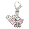 Silver Plated Mini Butterfly with Pink Wings & Crystals - Silver Plated Clip on Charm with Mini Year 2026: Year to Remember Jewelry Gift - Celebrations