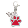 Silver Plated Medium Translucent Red Paw - Silver Plated Clip on Charm with Mini Year 2026: Year to Remember Jewelry Gift - Celebrations